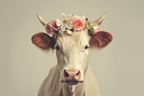 Koe met bloemen