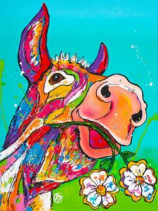 Esel mit Blumen von Happy Paintings