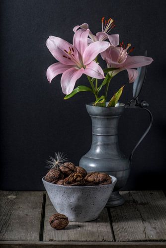 Pink lilies and walnuts
