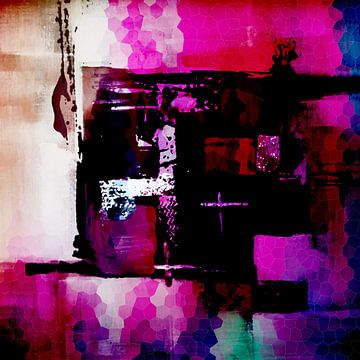 Modern, Abstract Digitaal Kunstwerk in Zwart Roze Paars