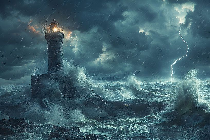 Impressive lighthouse scene on a stormy night by Poster Art Shop