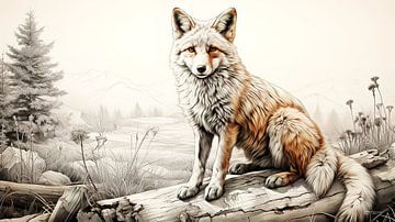 dessin à la plume d'un renard sur Gelissen Artworks