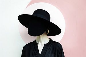 Gesichtsloses Porträt mit Hut in Schwarz-Weiß und Rosa