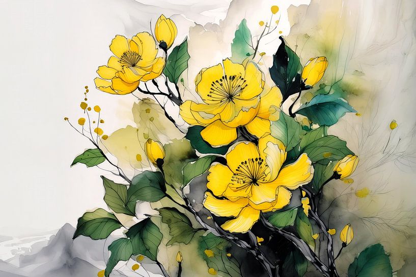 Bouquet de fleurs jaunes aquarelle par Preet Lambon