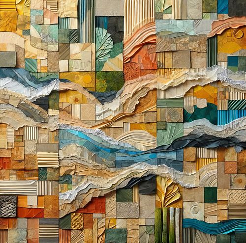 Abstracte collage van zee, zand en aarde