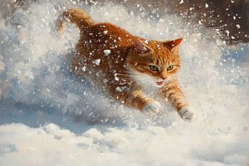 Kattenpret in de sneeuw van Poster Art Shop