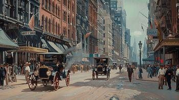 Painting of street in New York city in early 20th century (KI)