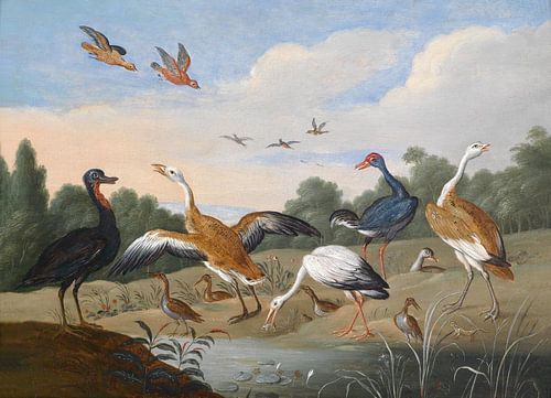 Reigers en eenden op een rivierbedding, Jan van Kessel
