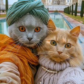 Monumentales Miauen: Elegantes Katzenpaar vor dem Taj Mahal von Felix Brönnimann