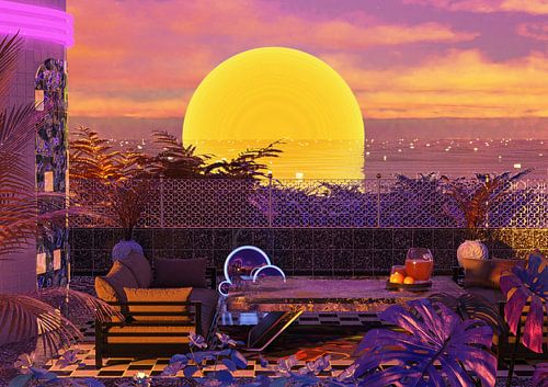 Retro Futurism Vaporwave Sunset
