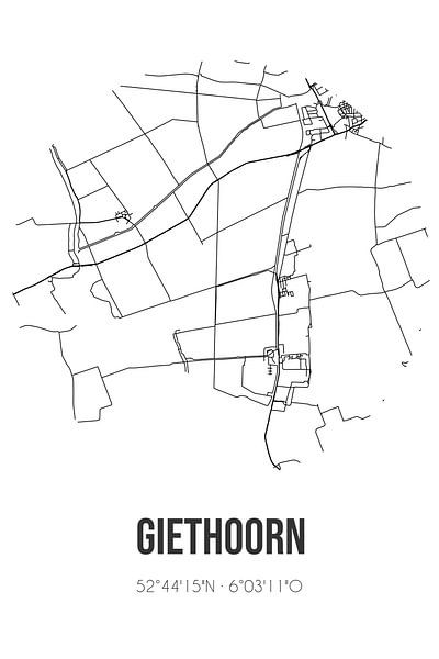 Giethoorn (Overijssel) | Map | Black and White by Prints of Place