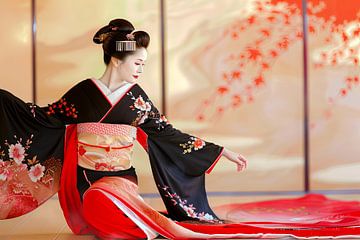 Japanese Geisha dance illustration by Egon Zitter