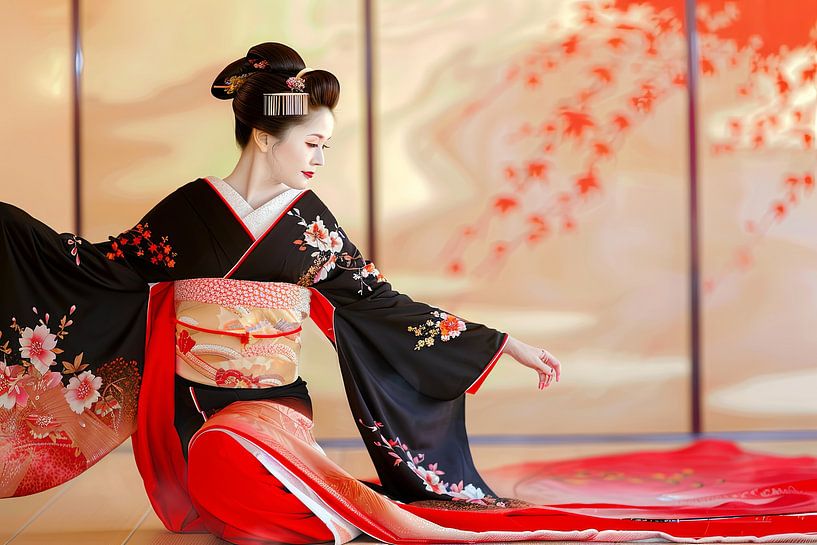 Japanese Geisha dance illustration by Egon Zitter
