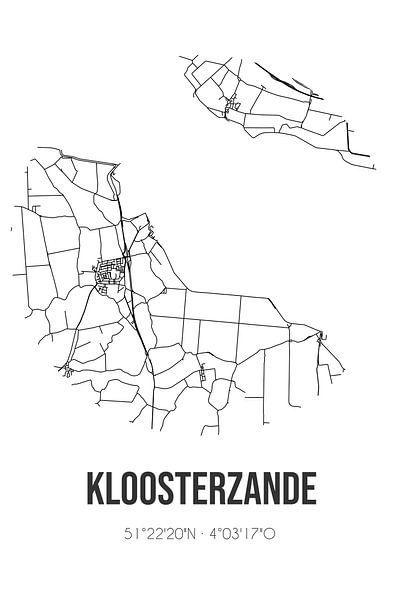Kloosterzande (Zeeland) | Map | Black and white by Prints of Place