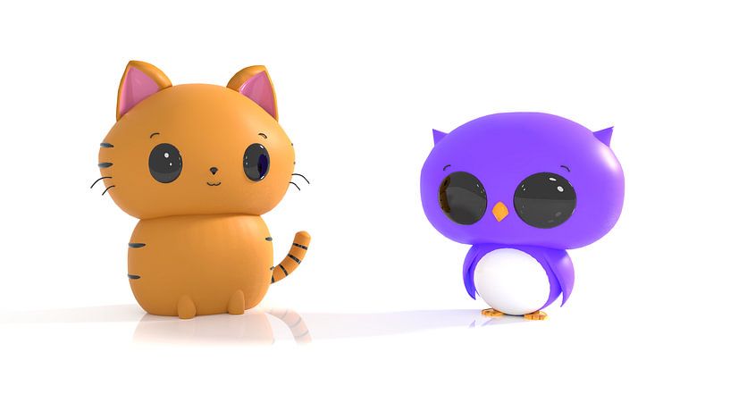 Kat en uil in Kawaii stijl par Arjan Schrauwen