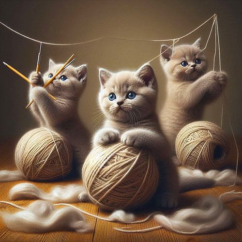 3 brits korthaar kittens spelen met wol
