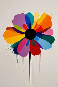Abstracte bloem met kleurrijke druppels van De Muurdecoratie