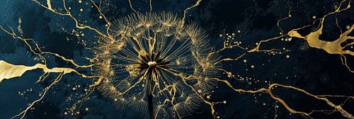 Cyan Löwenzahn Kunst mit Gold und Schwarz stimmungsvolle Wanddekoration Panorama