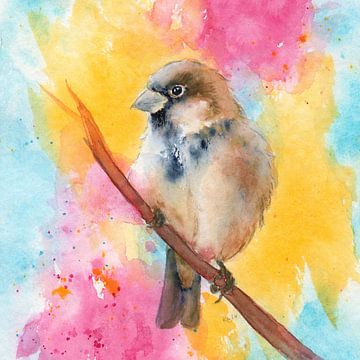 Friendly sparrows on a branch square Part three by Karen Kaspar