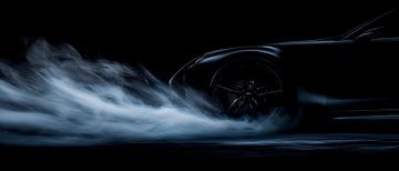 Donkere auto met rookontwikkeling van Poster Art Shop