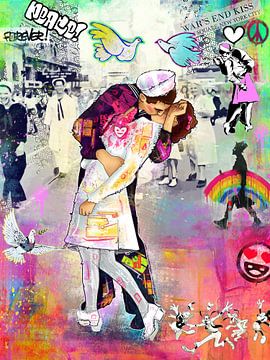 timessquare NY Kiss Pop Art Berlijn Canvas Graffiti Street Art van Julie_Moon_POP_ART