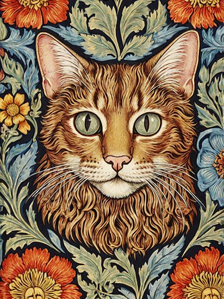 Katze mit Blumen Stil William Morris von TOAN TRAN