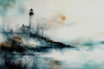 The lonely lighthouse in the mist