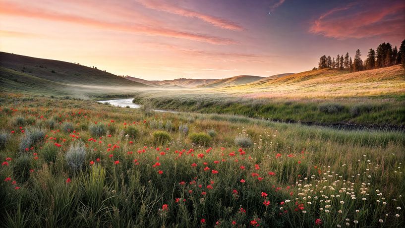 Landschaftstraum im Morgenlicht von Klaus Tesching - Art-AI