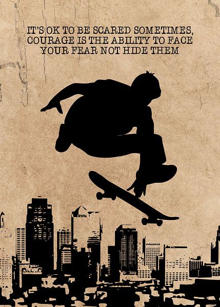 Skateboard Wallart "Zie je angst onder ogen" Cadeau-idee van Millennial Prints