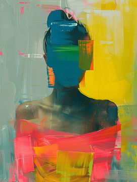 Portrait moderne et abstrait aux couleurs néon sur Carla Van Iersel