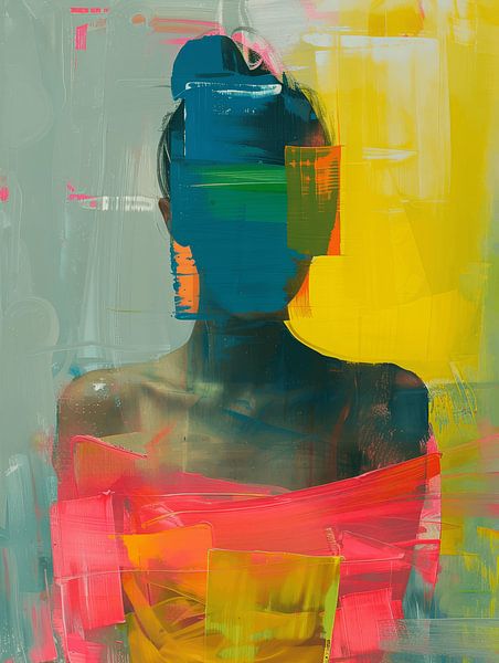 Modernes und abstraktes Porträt in Neonfarben von Carla Van Iersel