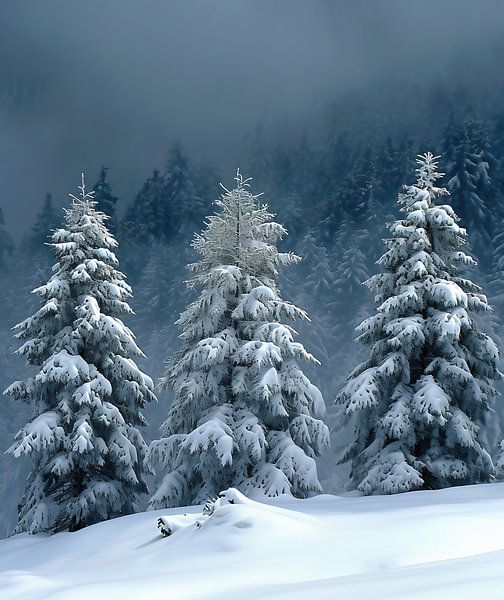 Betoverd bos in de winter van fernlichtsicht