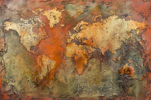 Wereldkaart Abstract -  Warme Aardetinten Kunst