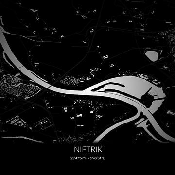 Zwart-witte landkaart van Niftrik, Gelderland. van Rezona
