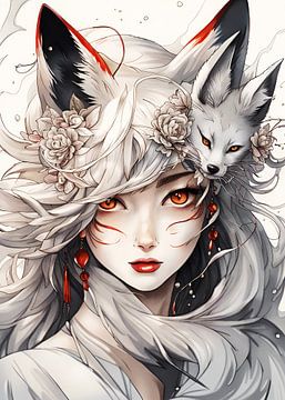 Portret van een Vrouwelijke Kitsune van Vabemo