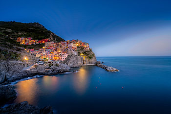 Manarola in den Cinque Terre bei Sonnenuntergang