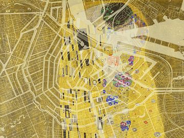 Kaart van Amsterdam Centrum met de Kus van Gustav Klimt van Map Art Studio