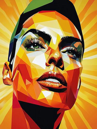 Krachtig vrouwen gezicht in geometrische vormen