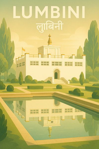 Lumbini Nepal Sanctuary Print - Maya Devi Temple &amp;amp ; Reflection Pool Art par Travel Shop