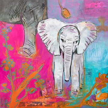 Pink Dreams Grey Giants by Schilderij van Mirjam