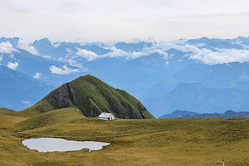 A secluded alpine hut in the mountains