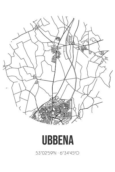 Ubbena (Drenthe) | Map | Black and white by Prints of Place