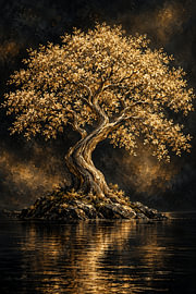 Arbre de vie doré – peinture d'arbre sur fond noir sur AiArtLand