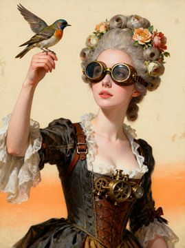 Steampunk-Porträt mit Vogel