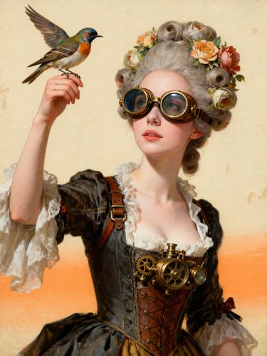 Portrait steampunk avec un oiseau