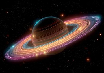 Neon Galactic Ring Planet Digital Art Cosmic by BINEDITS