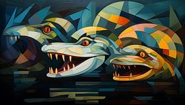 Abstract alligator cubism panorama