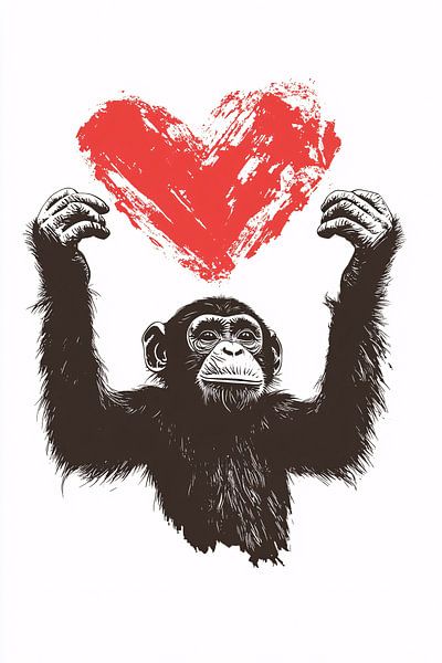 Monkey with red heart art by Imperial Art House