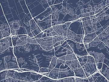 Carte de Rotterdam en bleu royal sur Map Art Studio