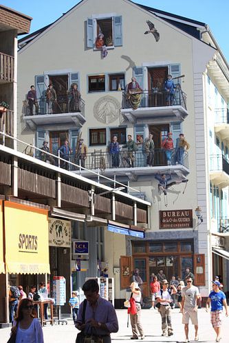 Muurschildering op huis in Chamonix 